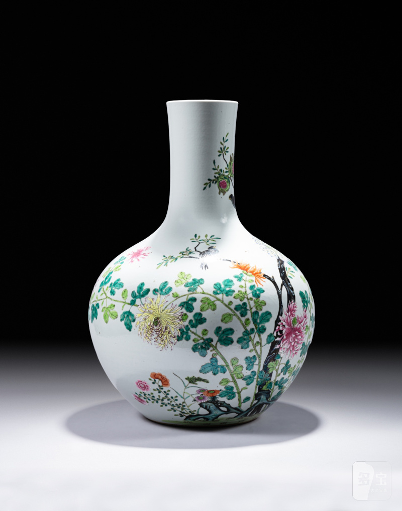 二十世紀 粉彩花鳥紋天球瓶 - 图3